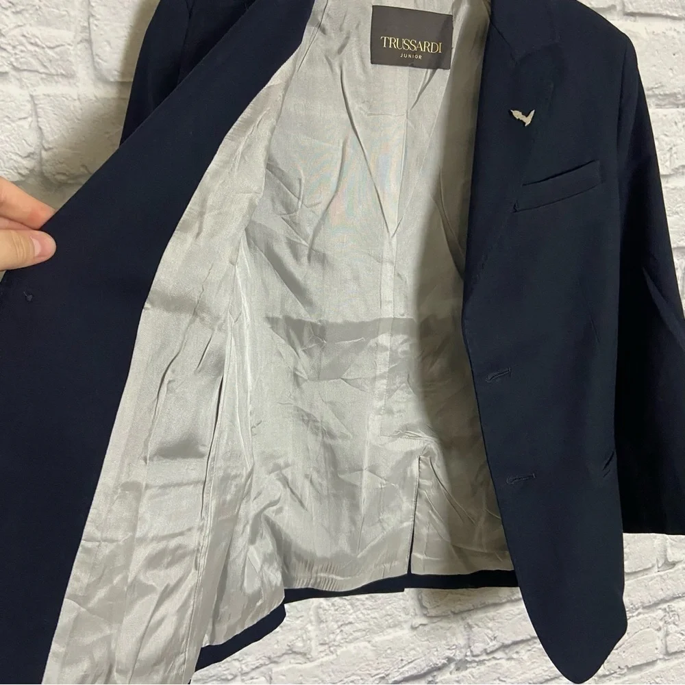 Trussardi Boy's 10 Navy Blue Wool Blend 2 Button Blazer